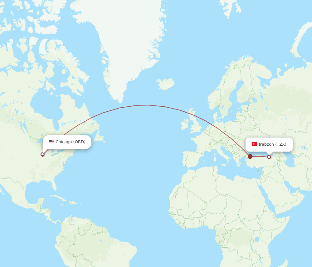 ORD-TZX flight routes