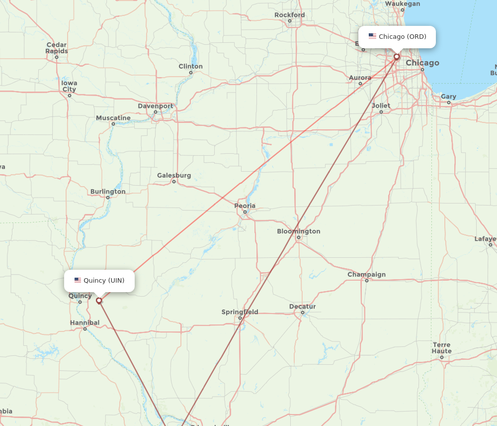 ORD to UIN flights and routes map