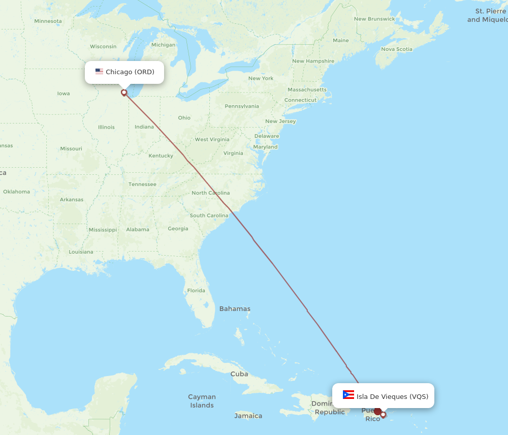 ORD to VQS flights and routes map