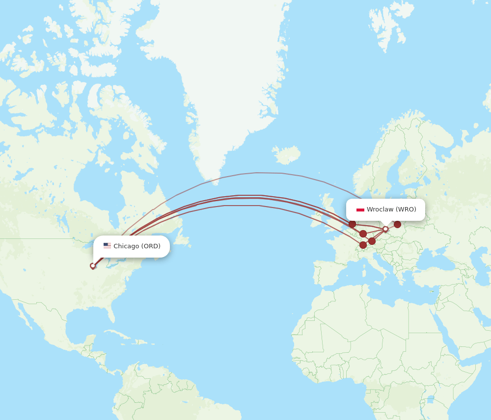 ORD-WRO flight routes