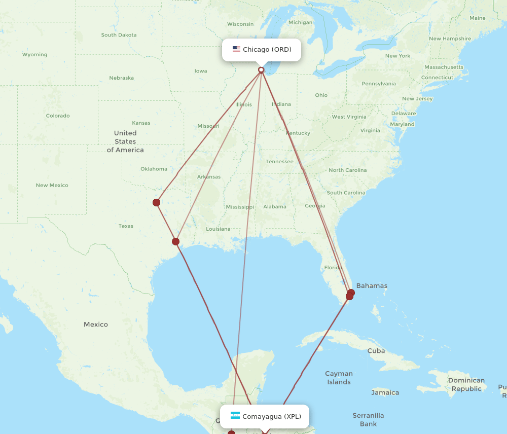 ORD-XPL flight routes