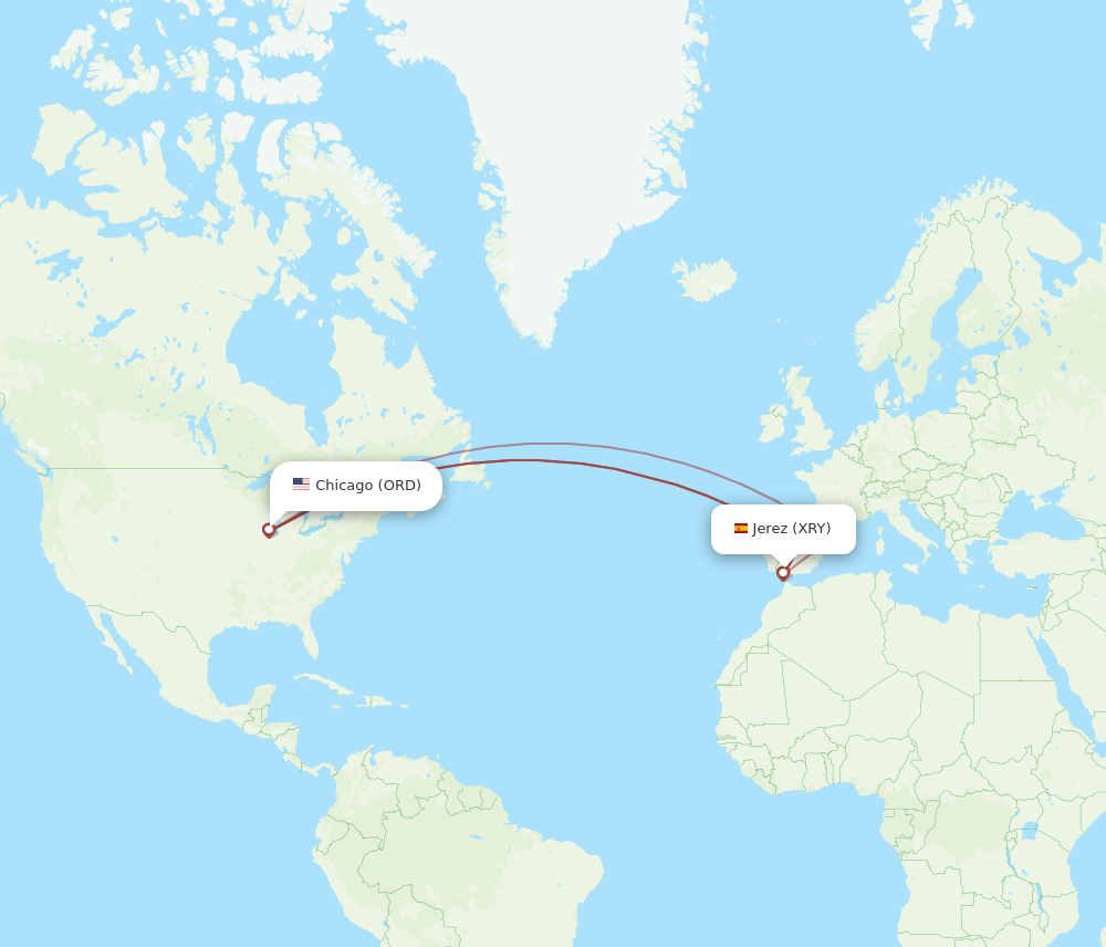 ORD-XRY flight routes