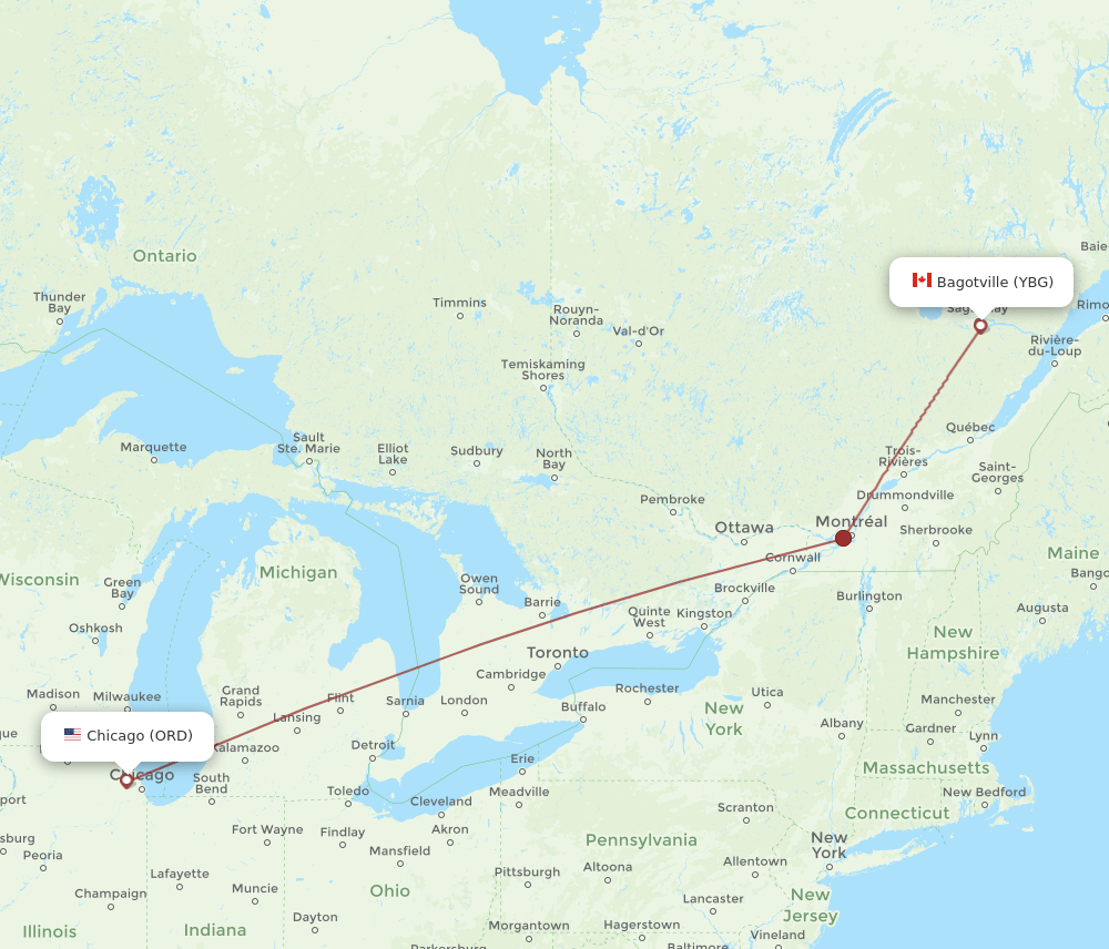 ORD-YBG flight routes