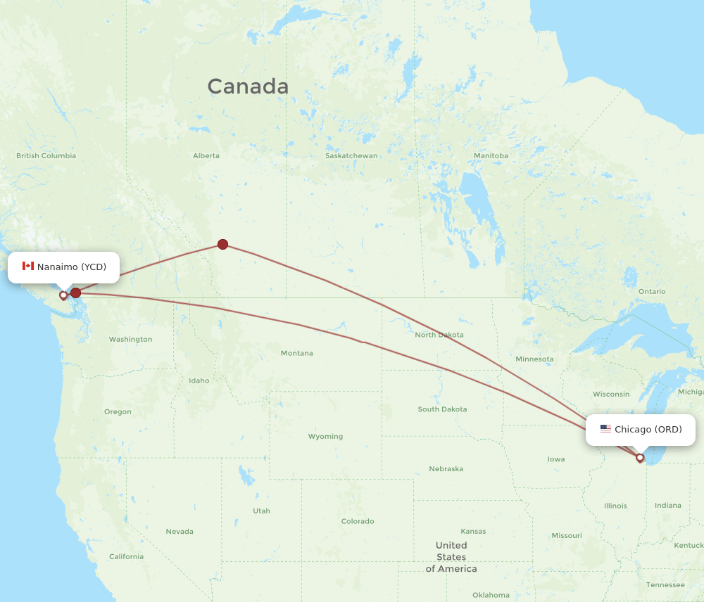 ORD-YCD flight routes