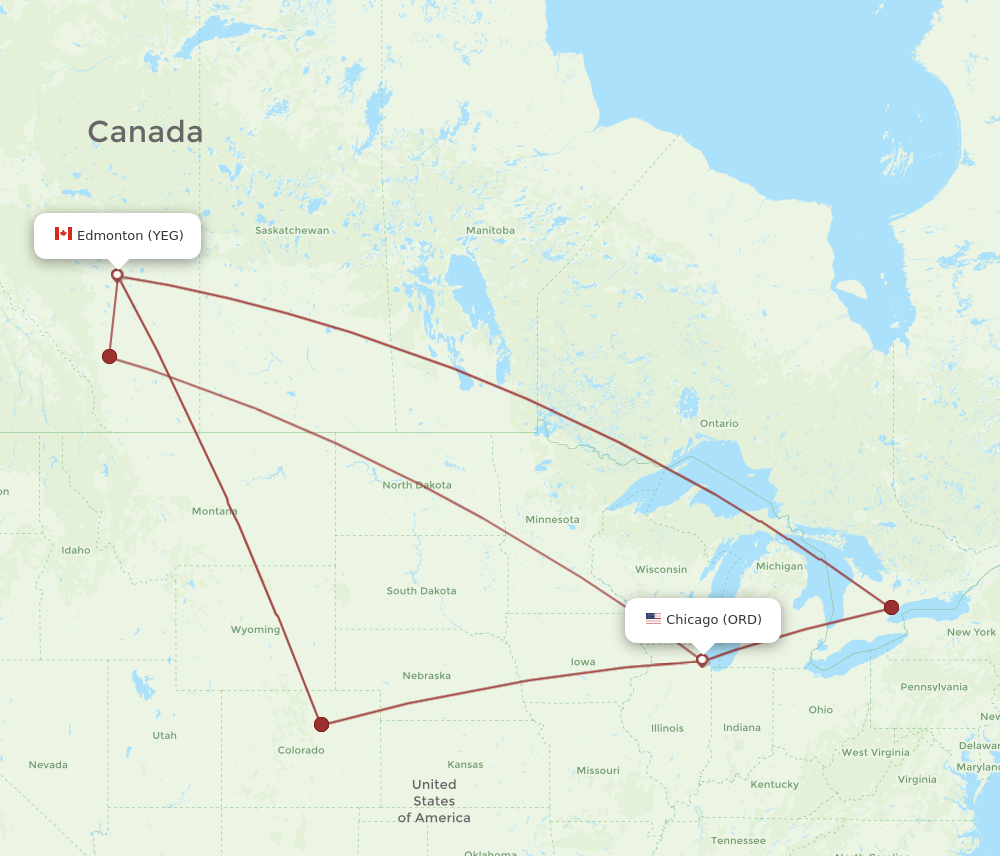 ORD to YEG flights and routes map