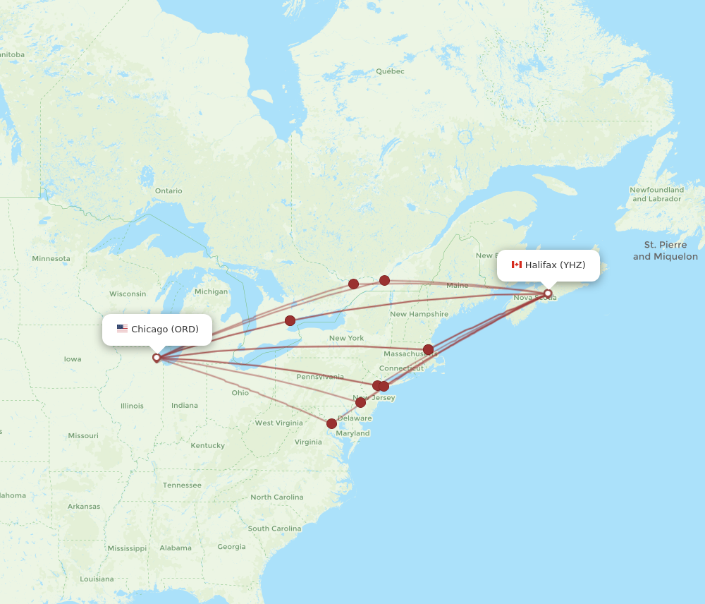 ORD to YHZ flights and routes map