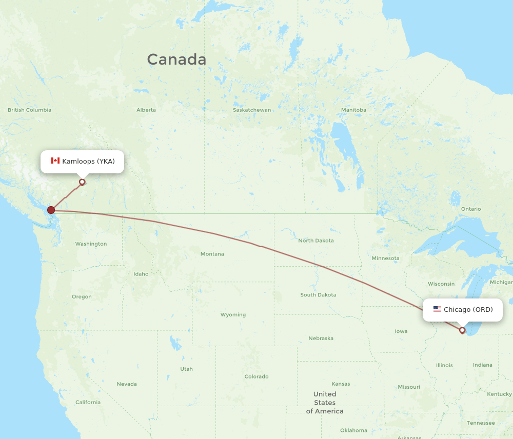 ORD to YKA flights and routes map