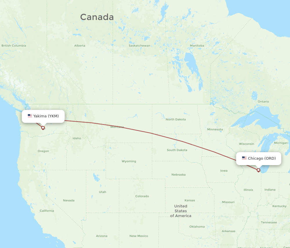 ORD-YKM flight routes