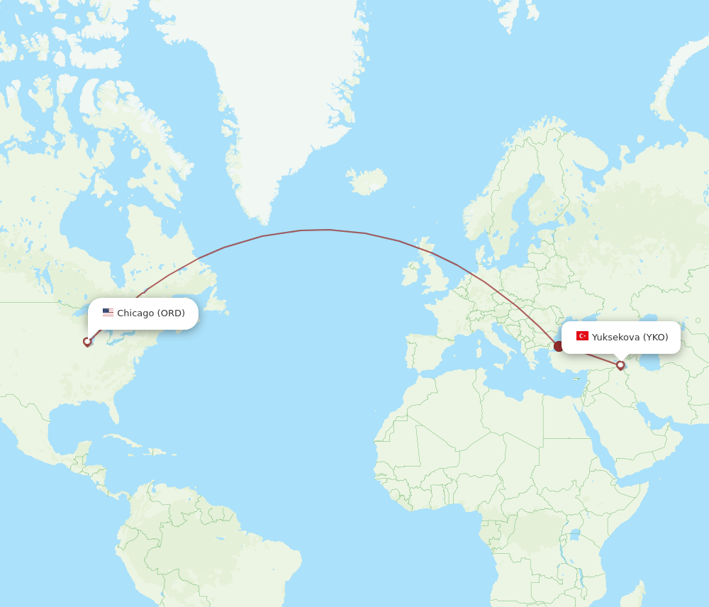 ORD to YKO flights and routes map