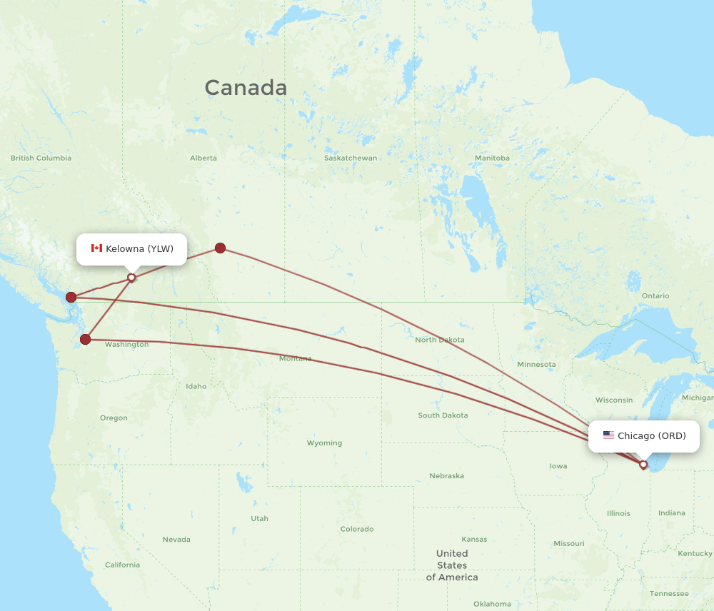 ORD to YLW flights and routes map