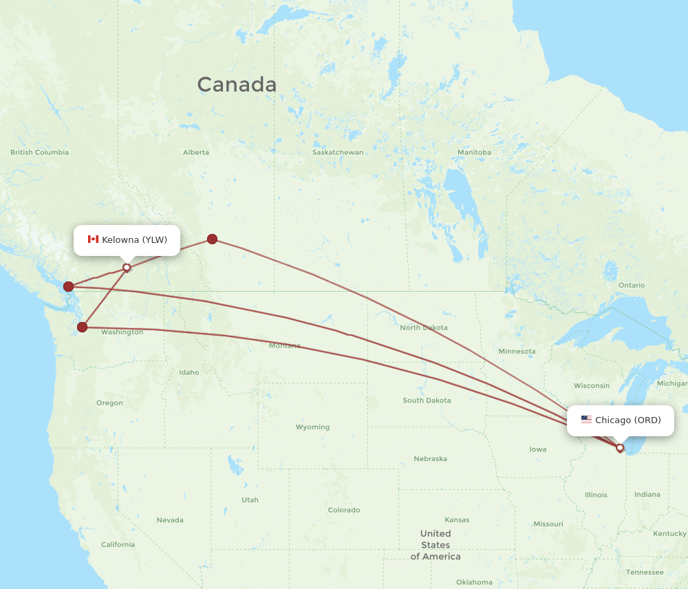 ORD-YLW flight routes