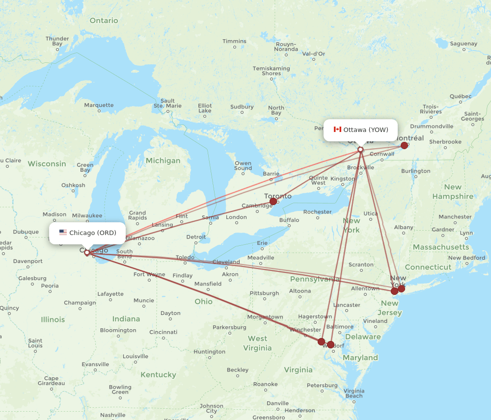 ORD-YOW flight routes