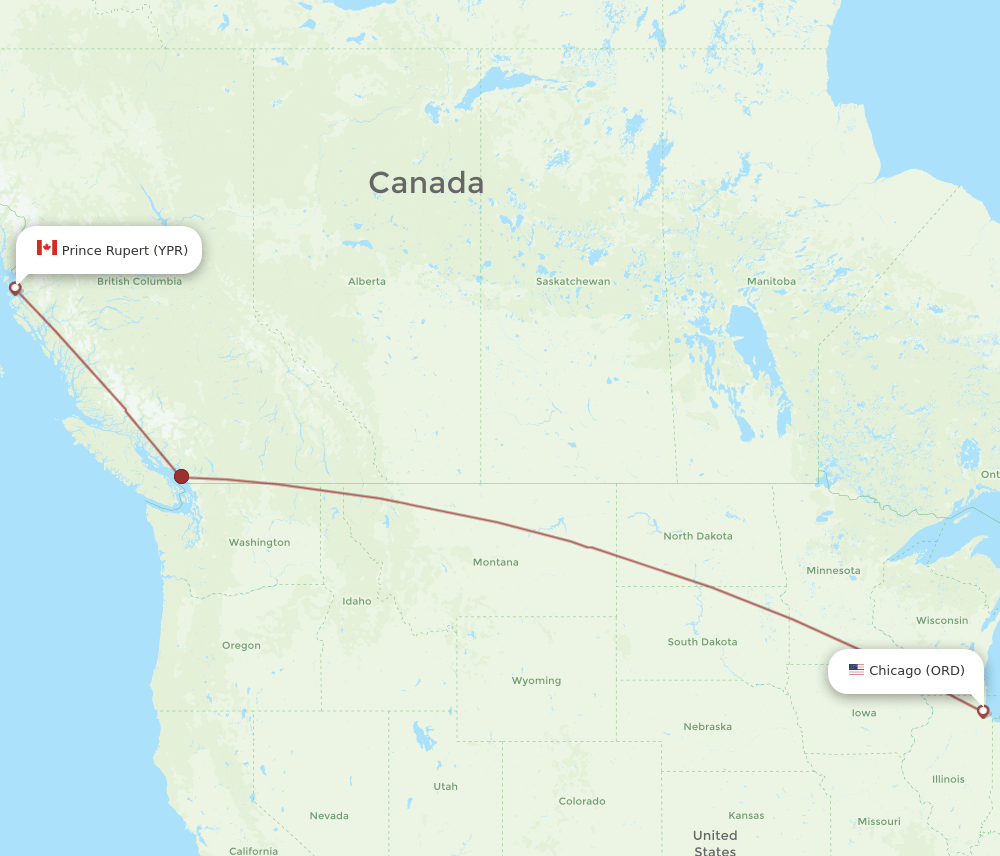 ORD to YPR flights and routes map