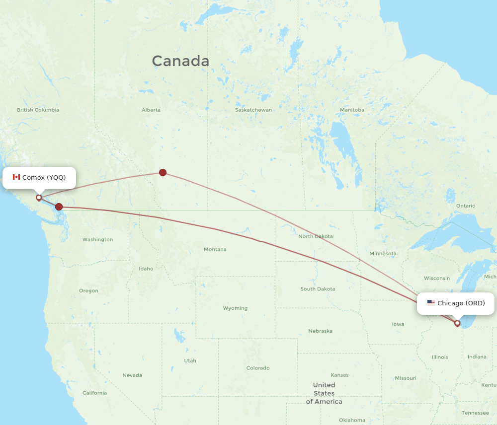 ORD-YQQ flight routes