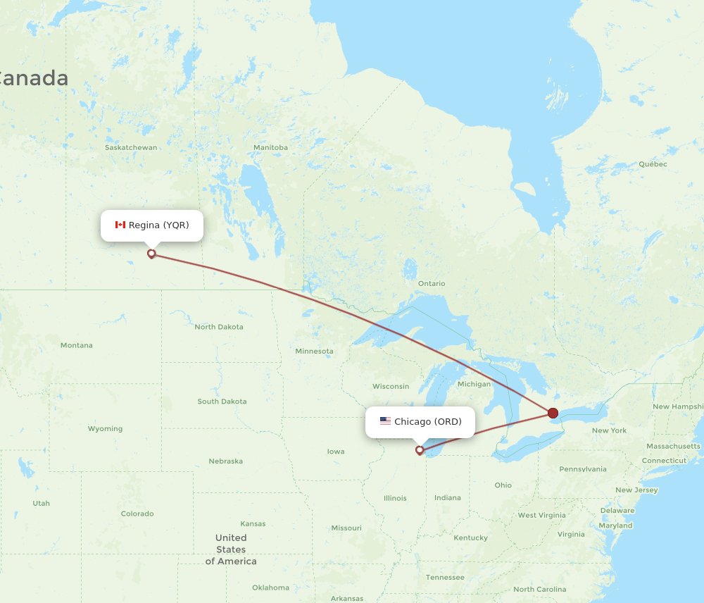 ORD to YQR flights and routes map