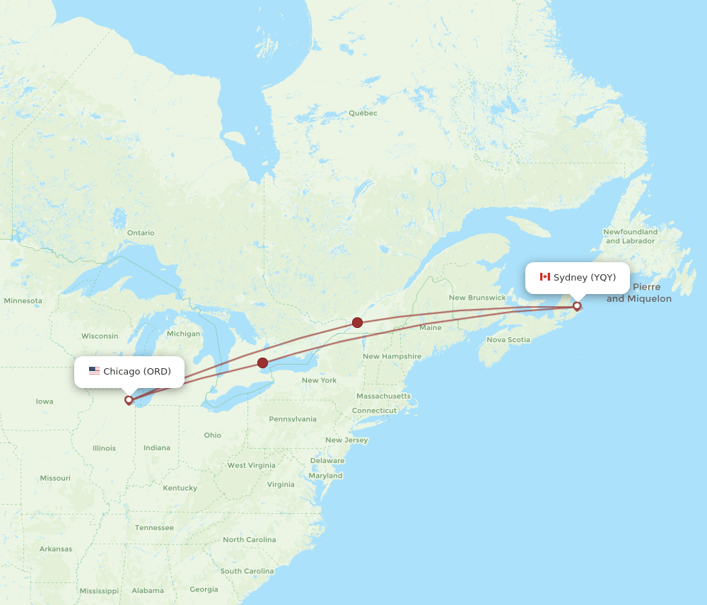 ORD-YQY flight routes