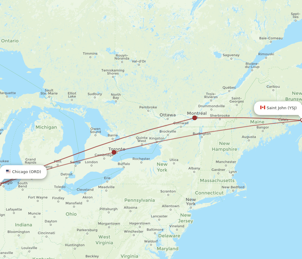ORD-YSJ flight routes