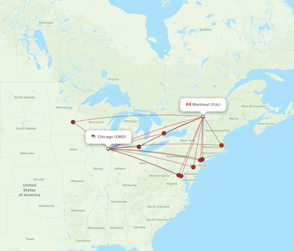 ORD to YUL flights and routes map