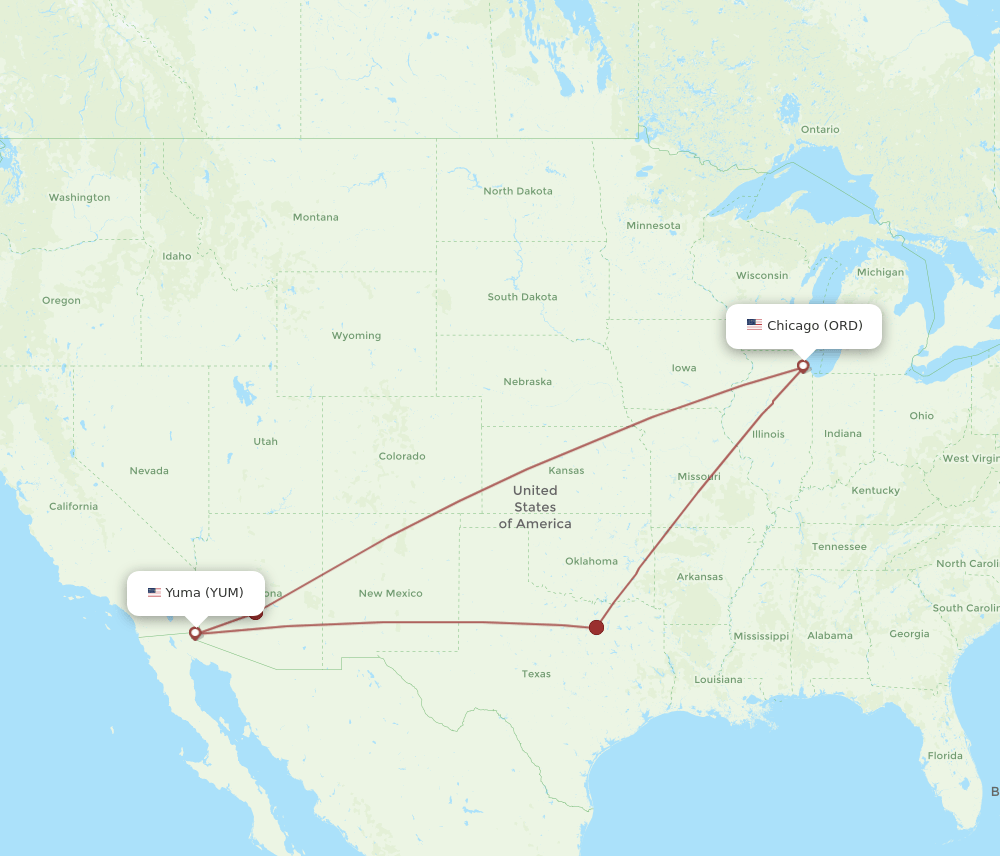 ORD-YUM flight routes