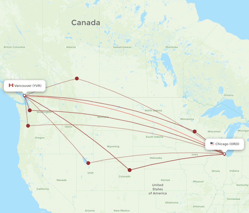 ORD-YVR flight routes