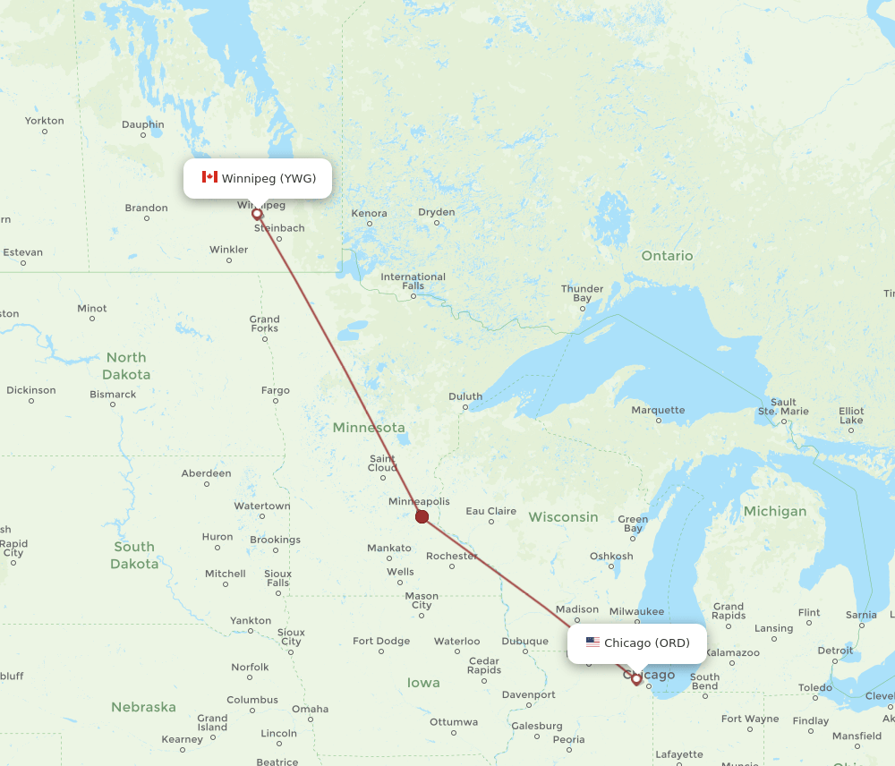 ORD-YWG flight routes