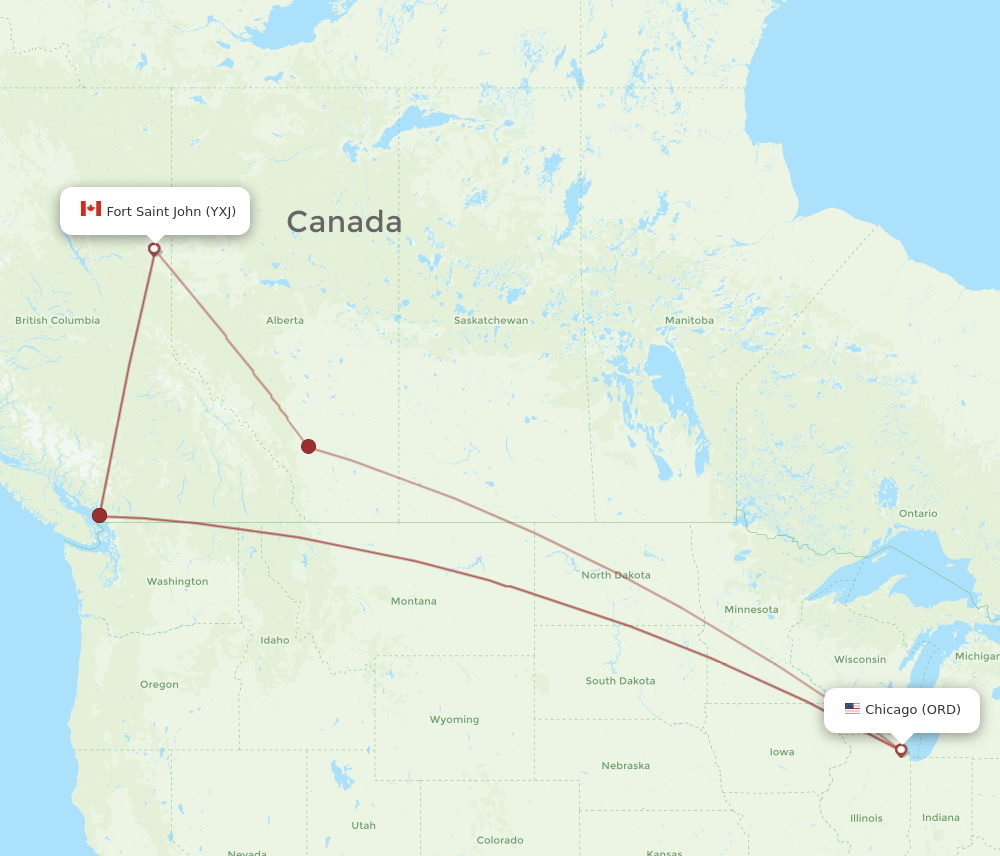 ORD-YXJ flight routes