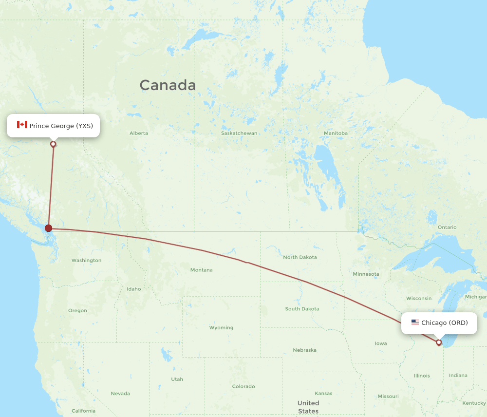 YXS to ORD flights and routes map