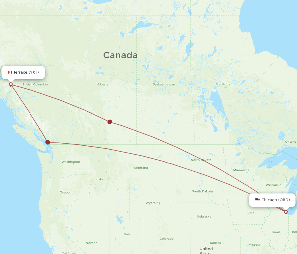 Terrace - Chicago route map and flight paths