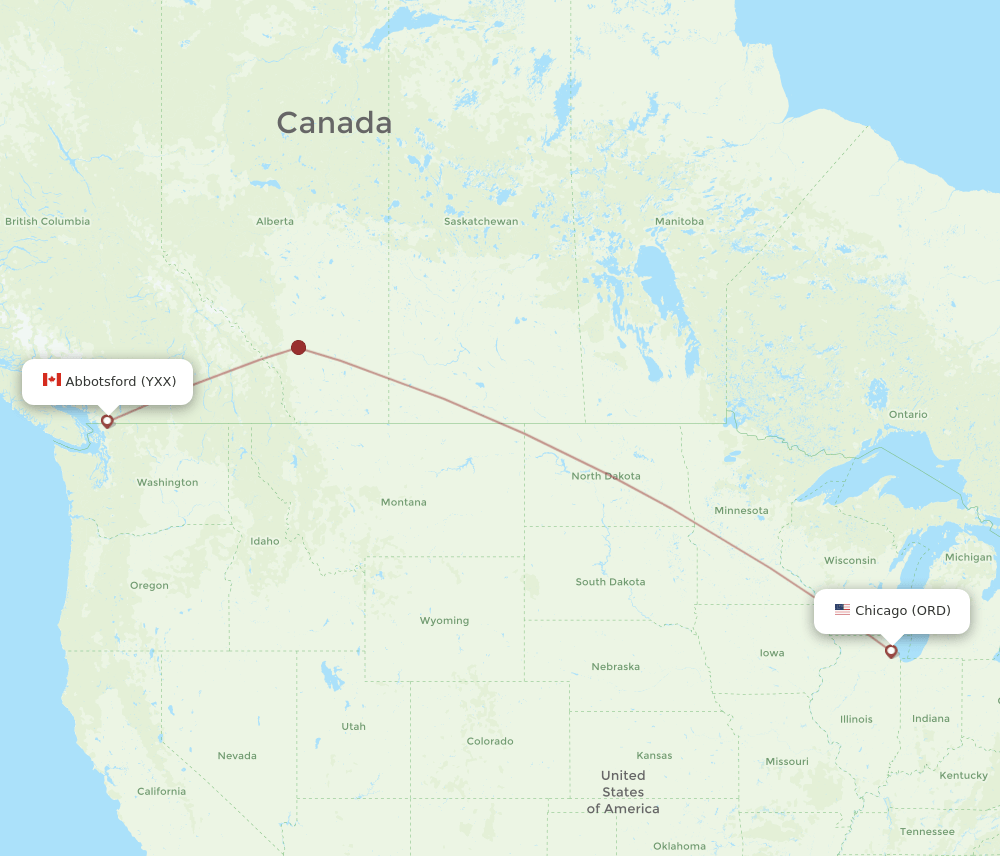 ORD to YXX flights and routes map