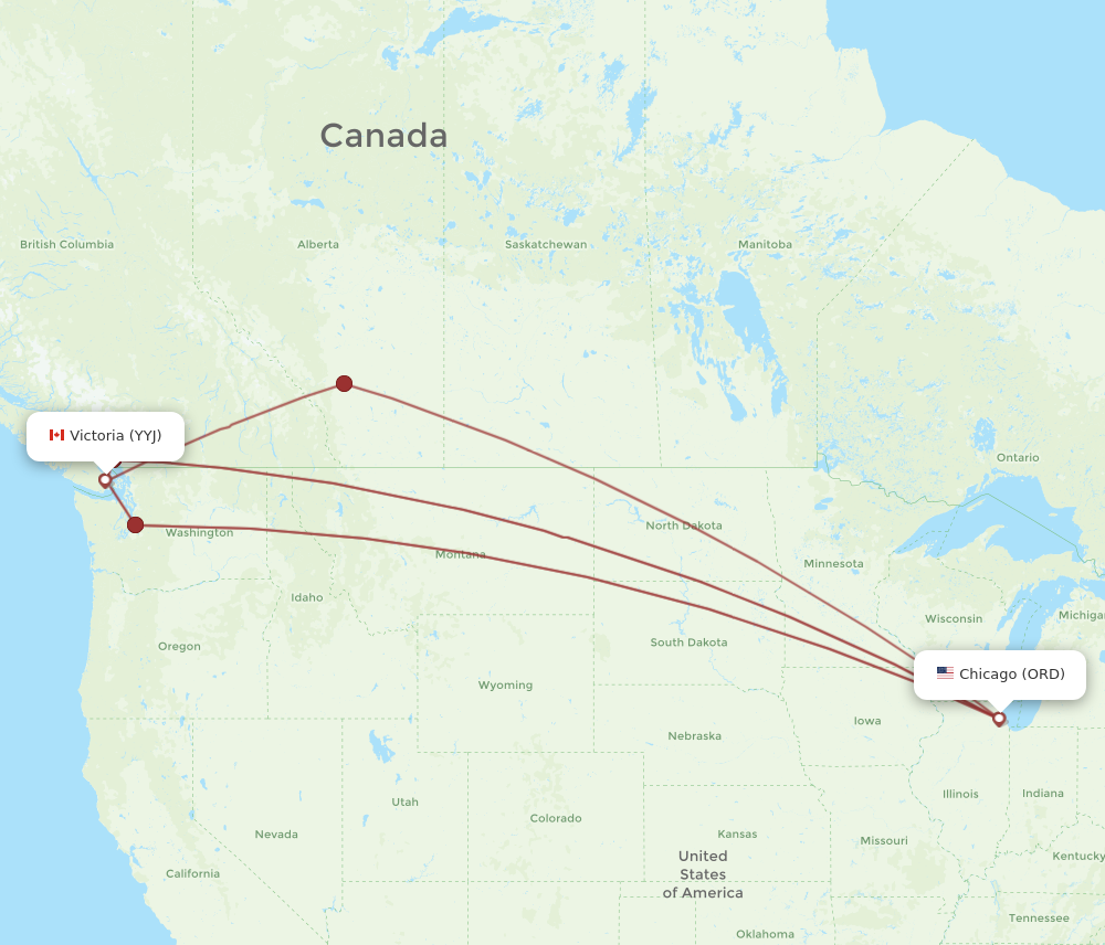 ORD to YYJ flights and routes map