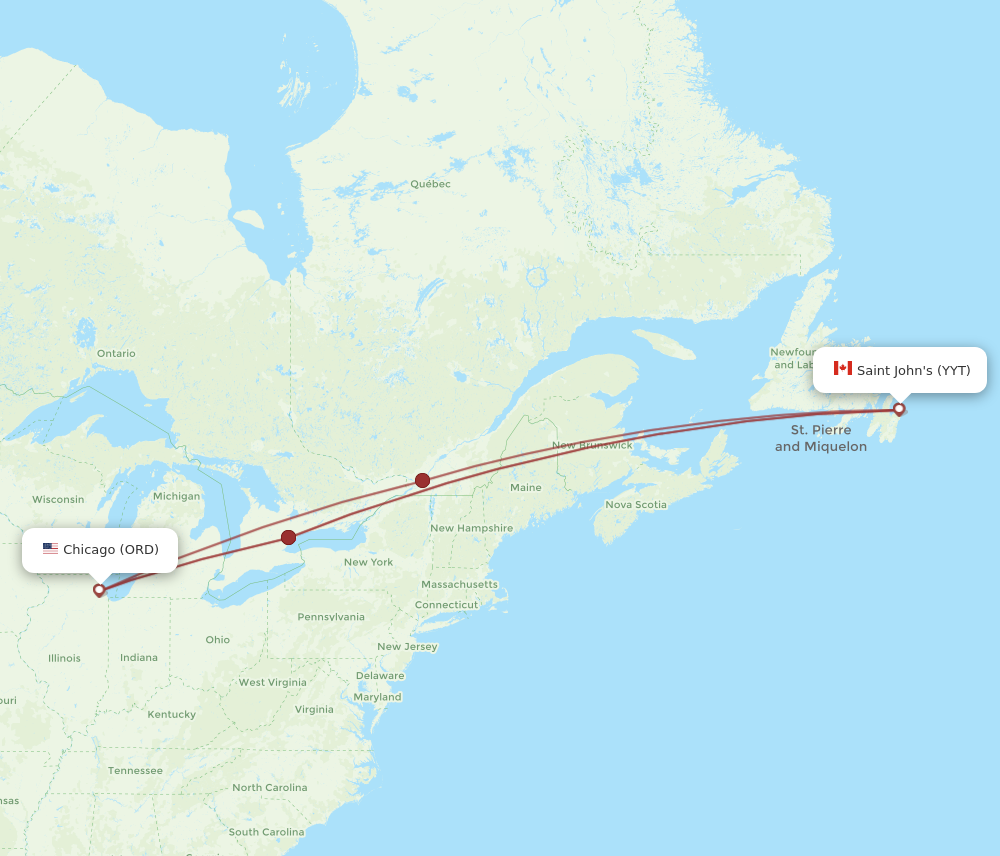 ORD to YYT flights and routes map