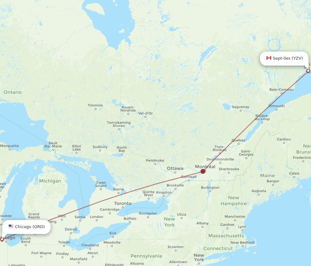 Sept-Iles - Chicago route map and flight paths