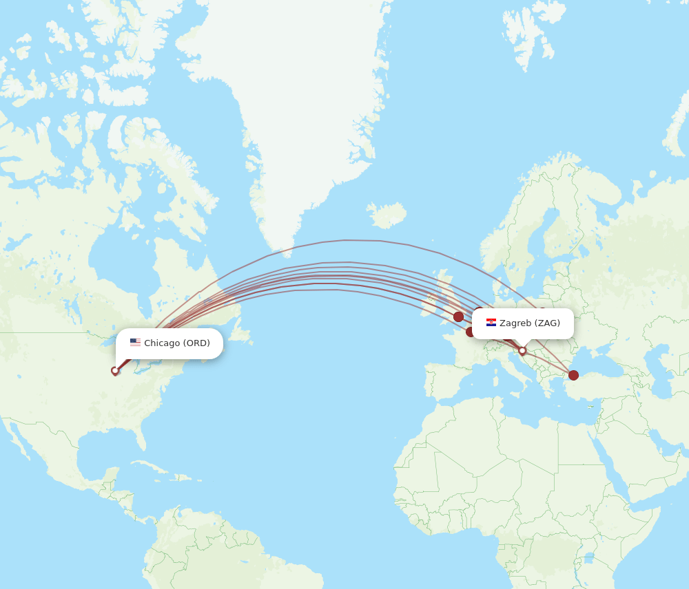 ORD-ZAG flight routes