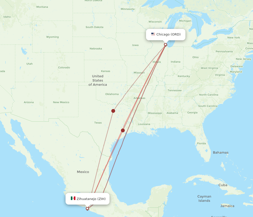 ORD-ZIH flight routes