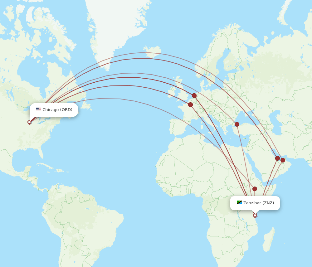 ORD-ZNZ flight routes