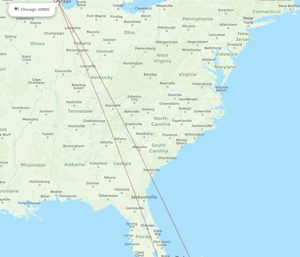San Salvador - Chicago route map and flight paths