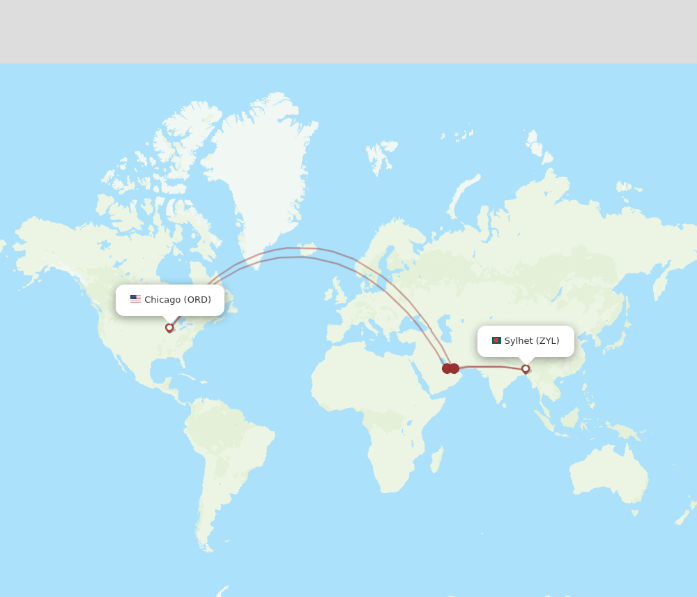 ORD-ZYL flight routes