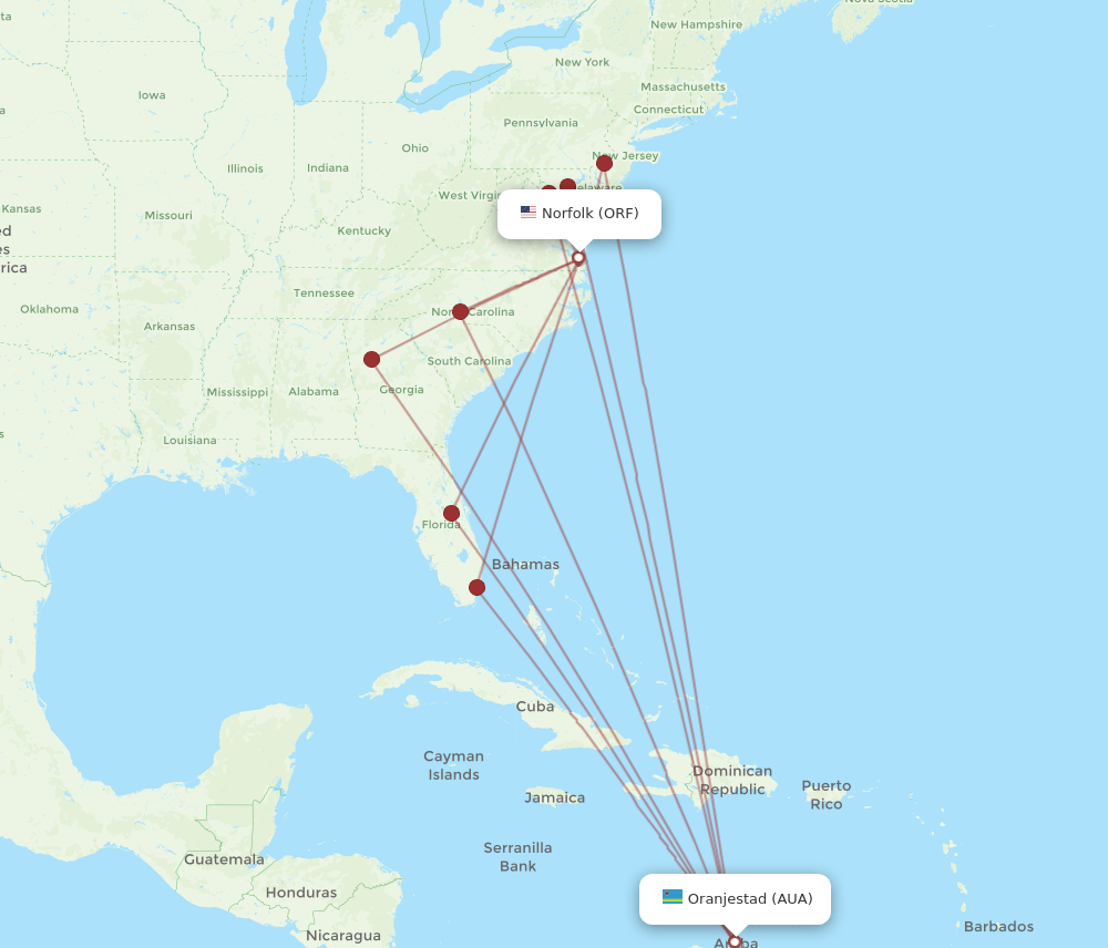 ORF-AUA flight routes