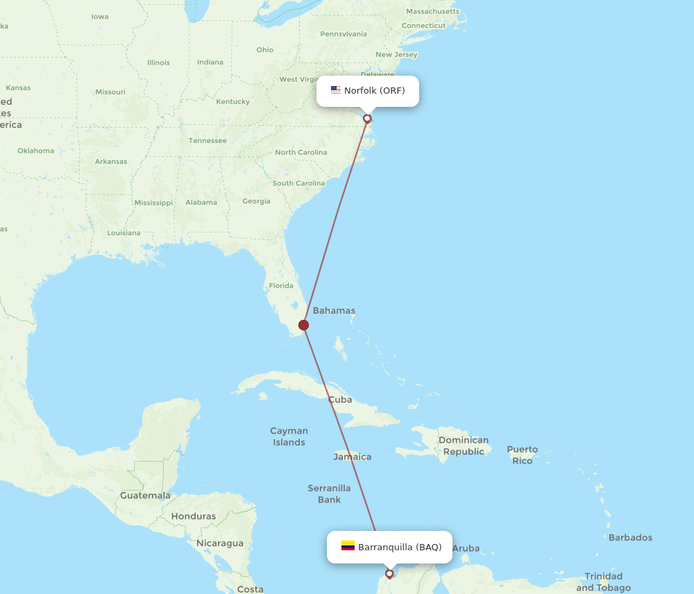 ORF-BAQ flight routes
