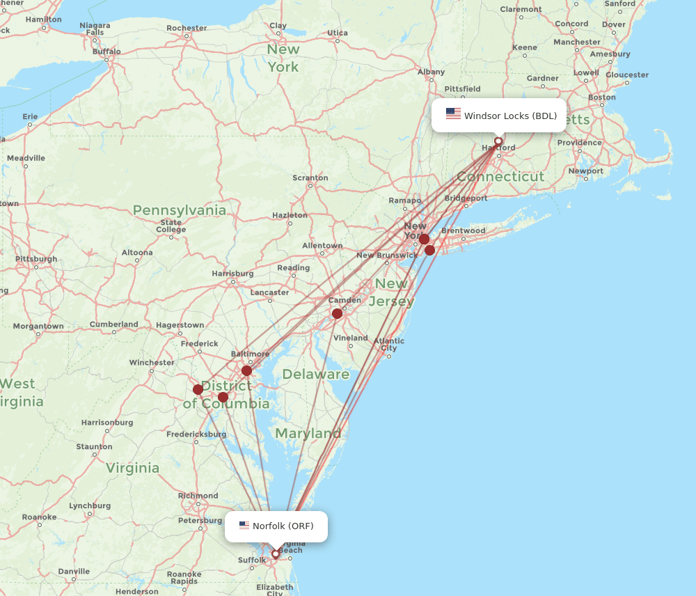 ORF-BDL flight routes