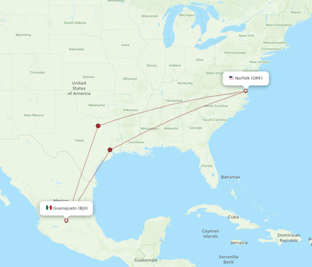 ORF to BJX flights and routes map