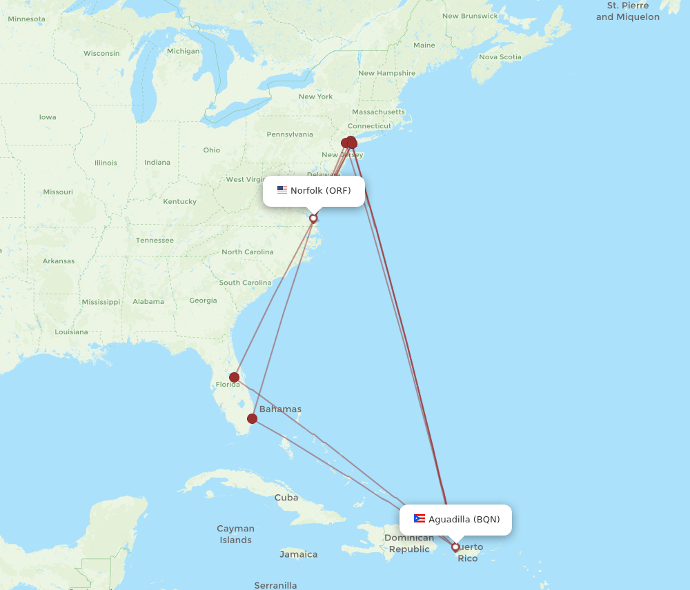 ORF-BQN flight routes