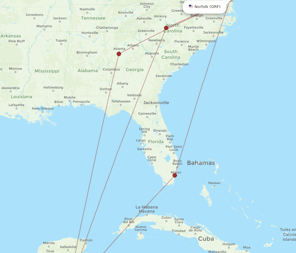 ORF-BZE flight routes