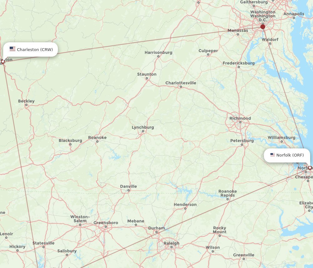 ORF-CRW flight routes