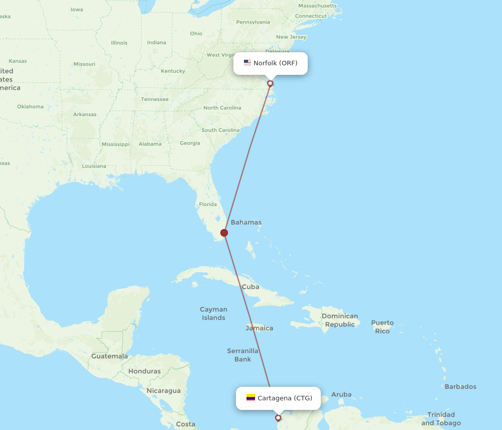 ORF-CTG flight routes