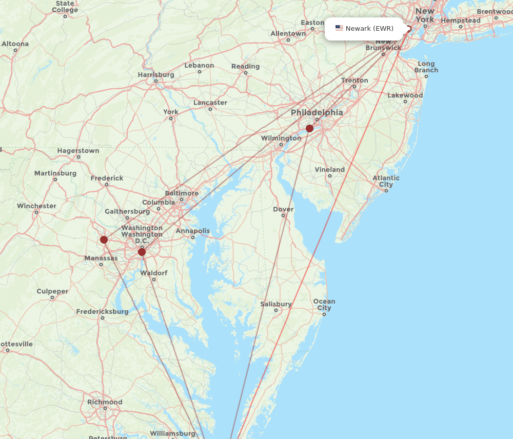 ORF-EWR flight routes