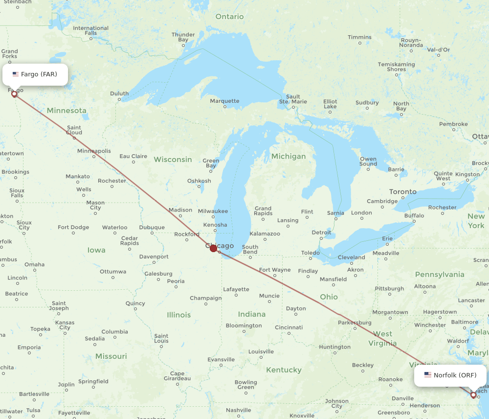 ORF-FAR flight routes