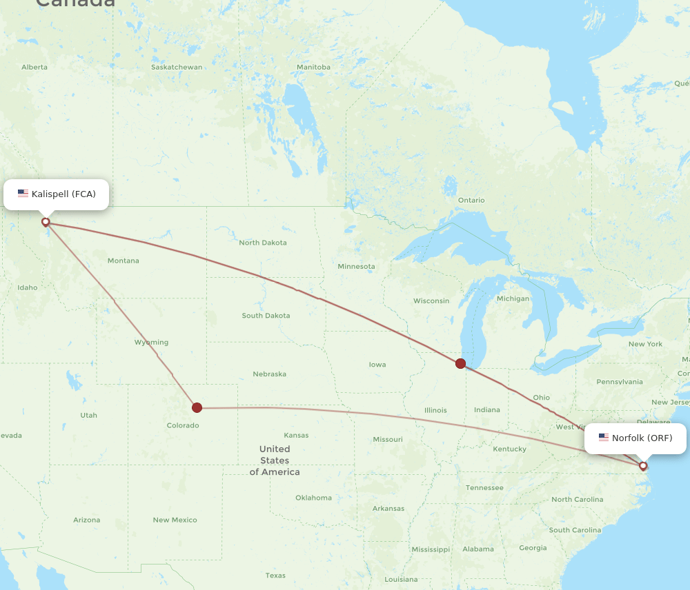 ORF-FCA flight routes