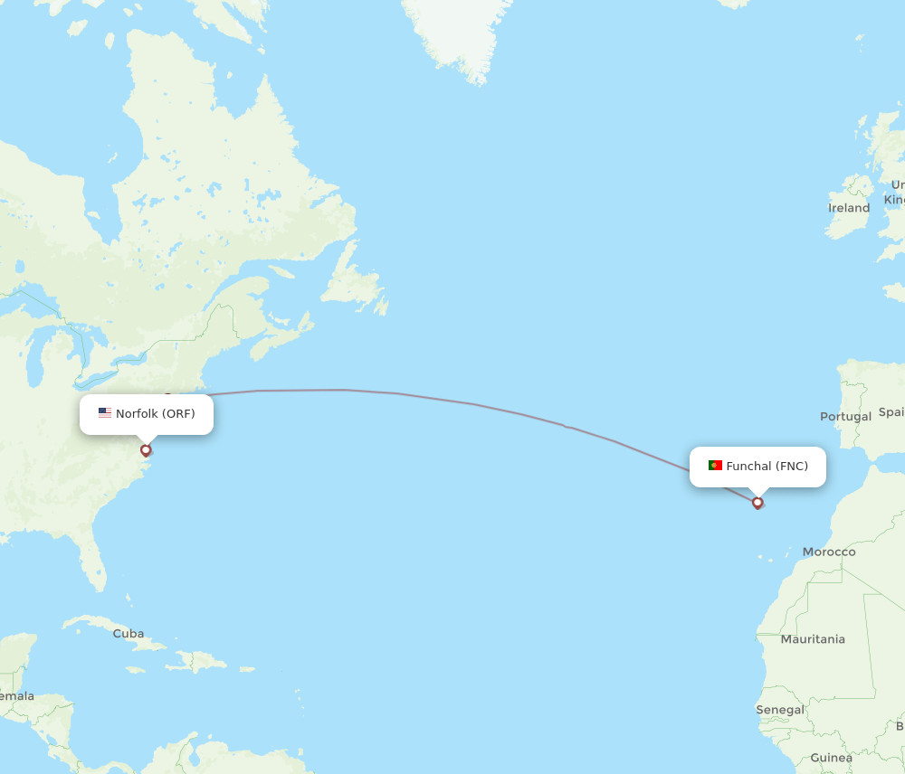 ORF-FNC flight routes