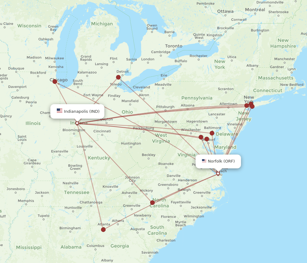 ORF-IND flight routes